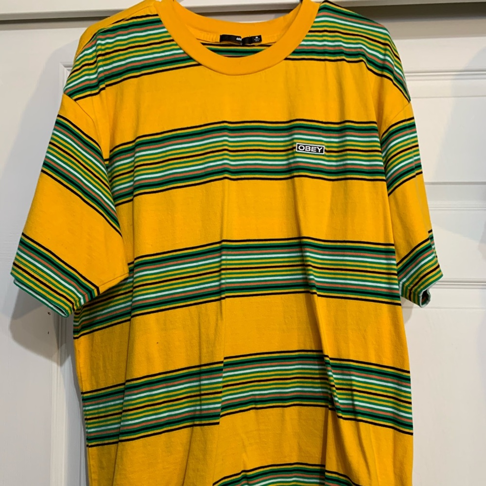 🔥‼️OBEY Striped Shirt MEDIUM. orange
